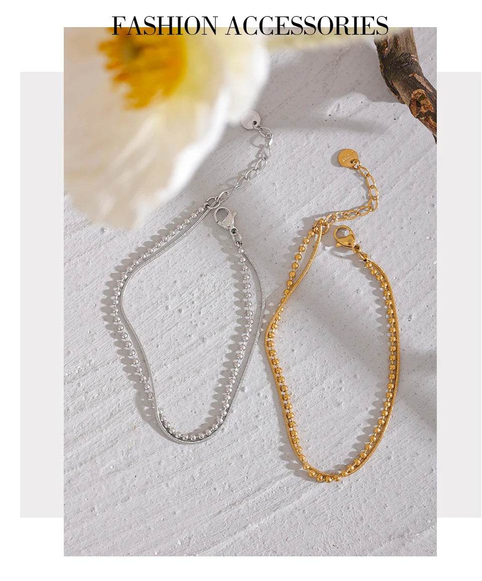 Beaded Geometric Chain Bracelet — Gold-Plated Stainless Steel · PS2234