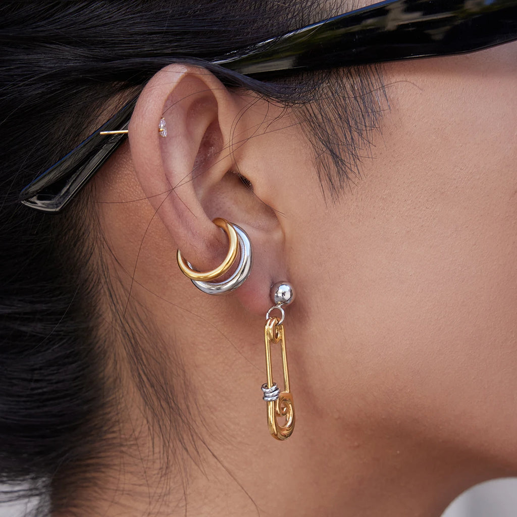 Safety Pin Pearl Earrings — Stainless Steel · PS105