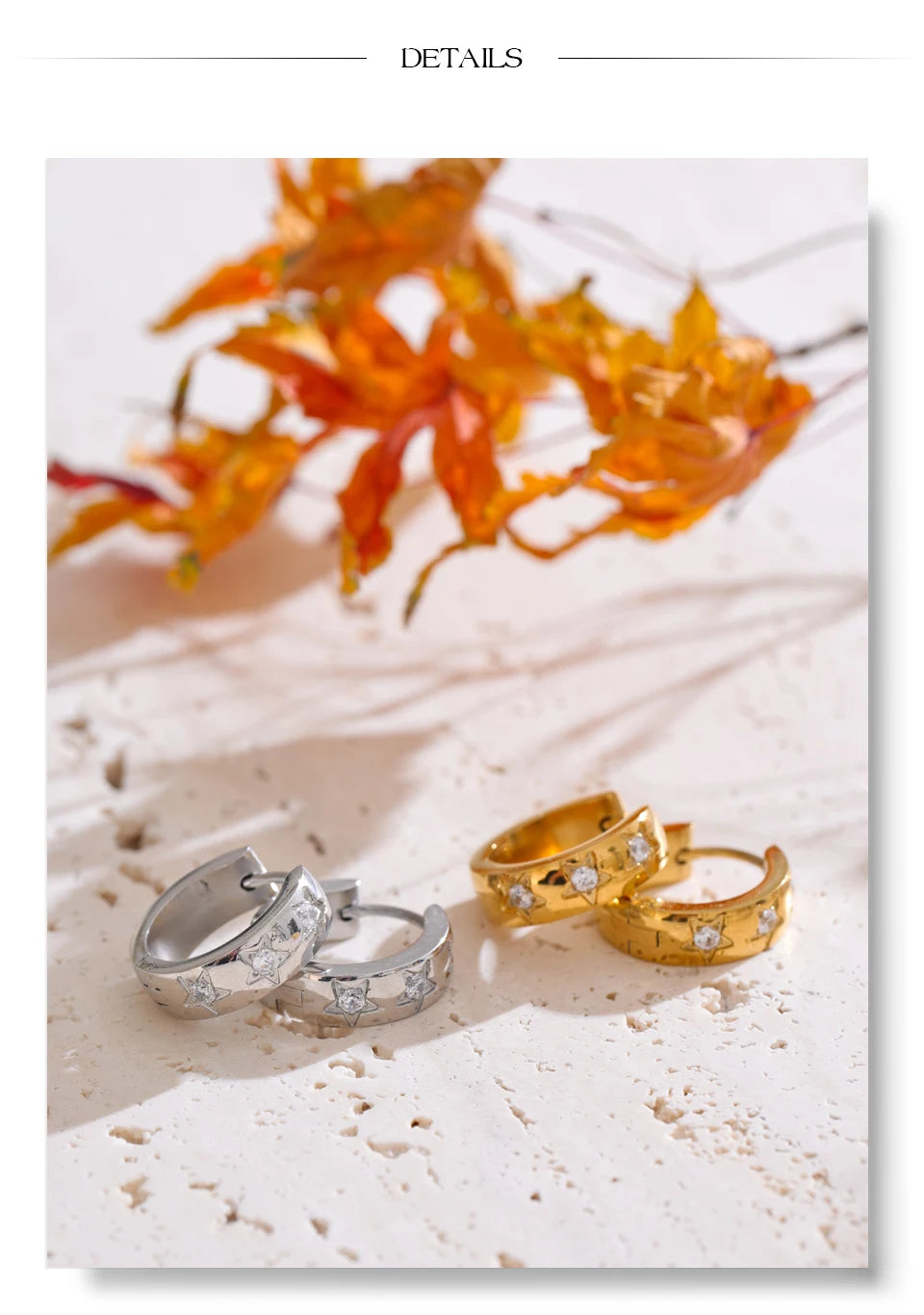 Cubic Zirconia Star Geometric Earrings — Gold-Plated Stainless Steel with Cubic Zirconia · PS1985
