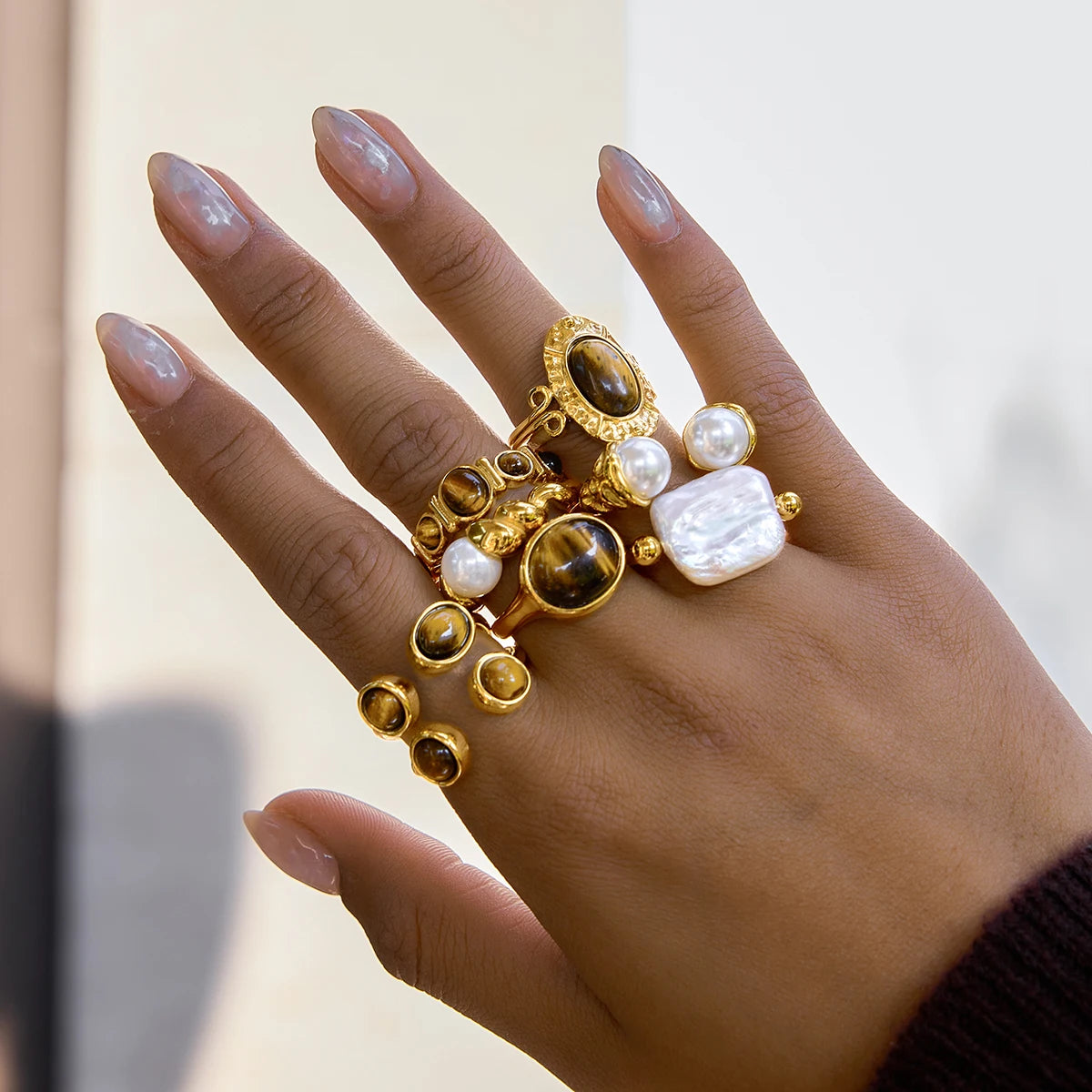 Tiger Eye Stone Ring — Stainless Steel · PS350