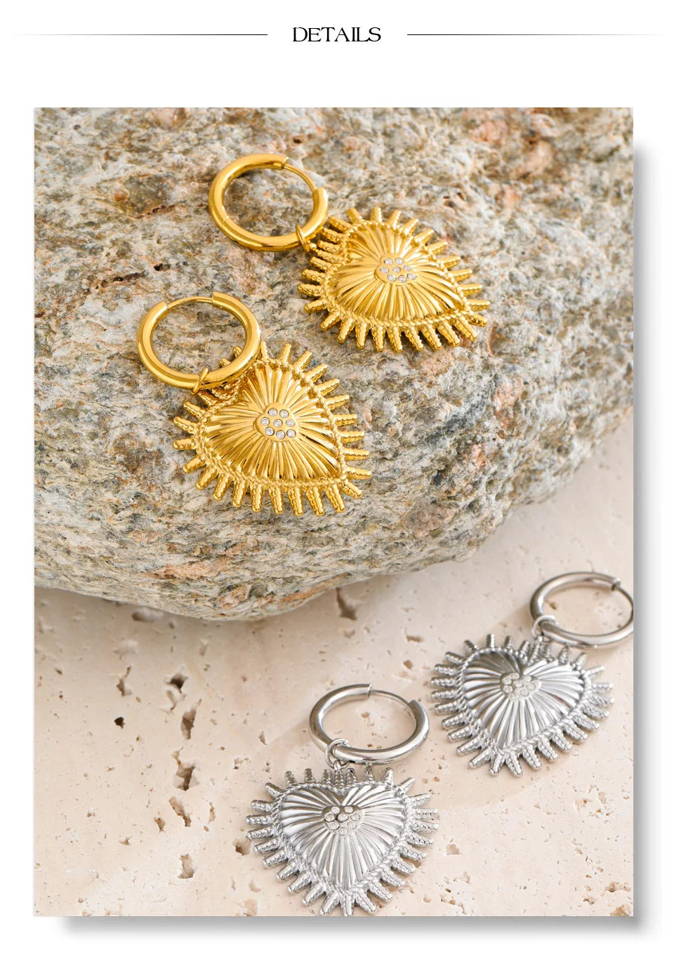 Cubic Zirconia Heart Earrings — Gold-Plated Stainless Steel with Cubic Zirconia · PS1622