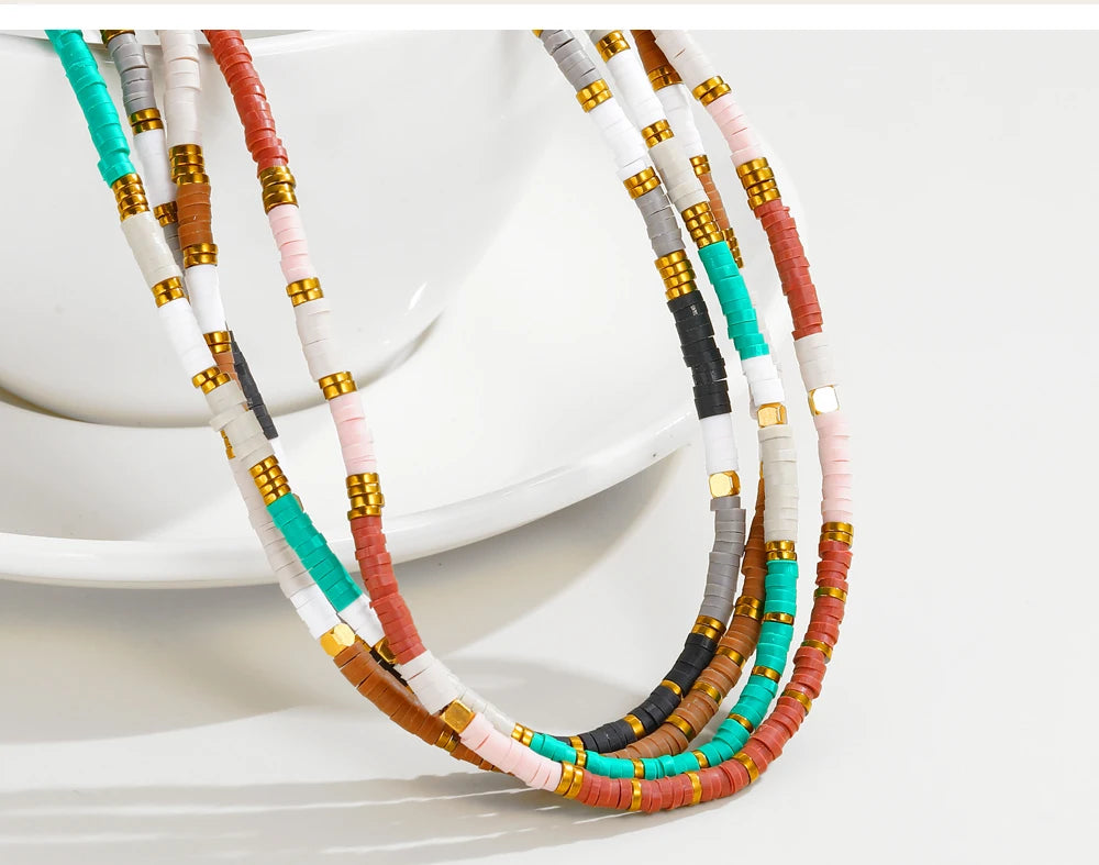 Colorful Acrylic Beaded Necklace — 316L Stainless Steel · PS437