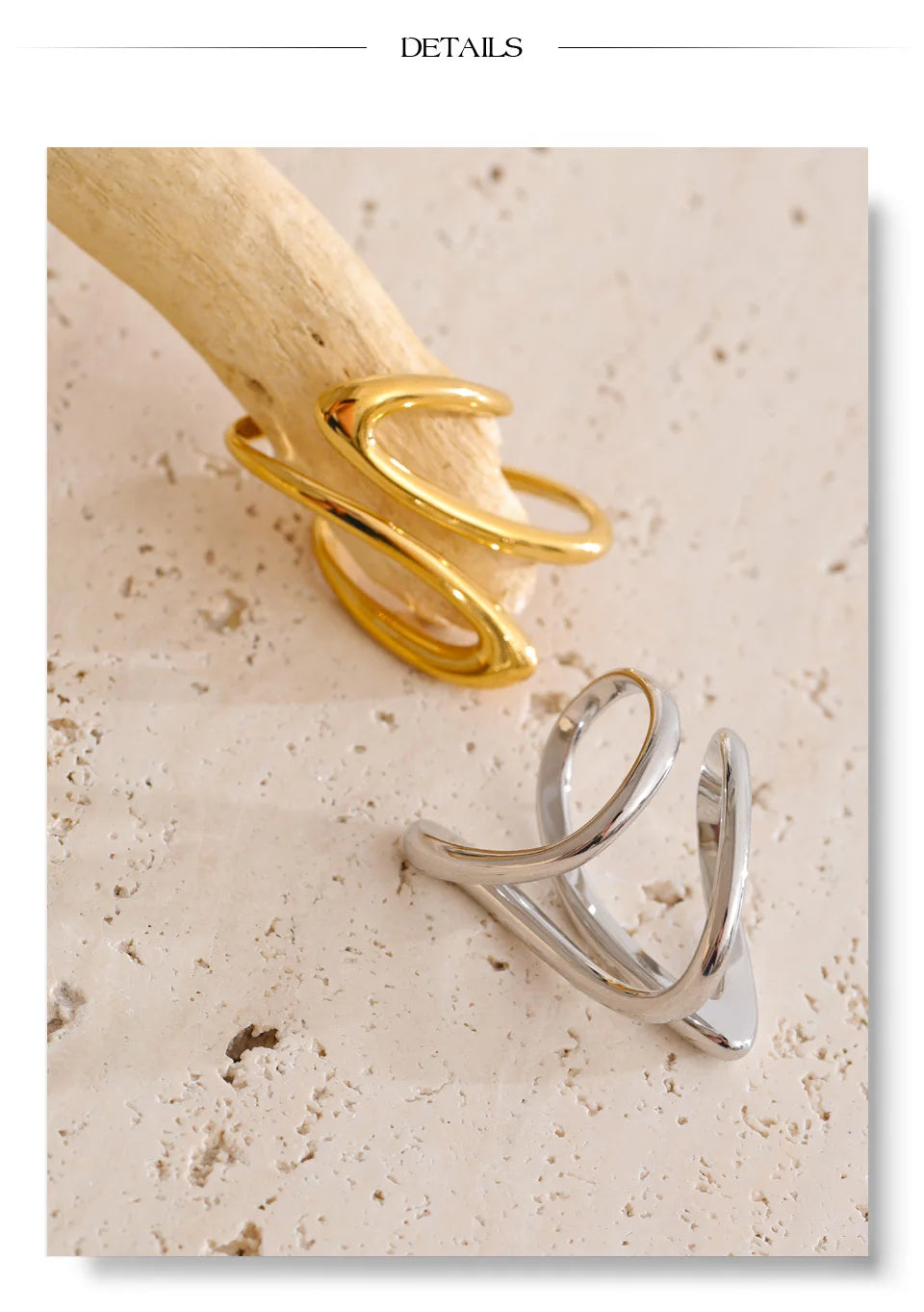 Minimalist geometric ring in gold-plated stainless steel.
