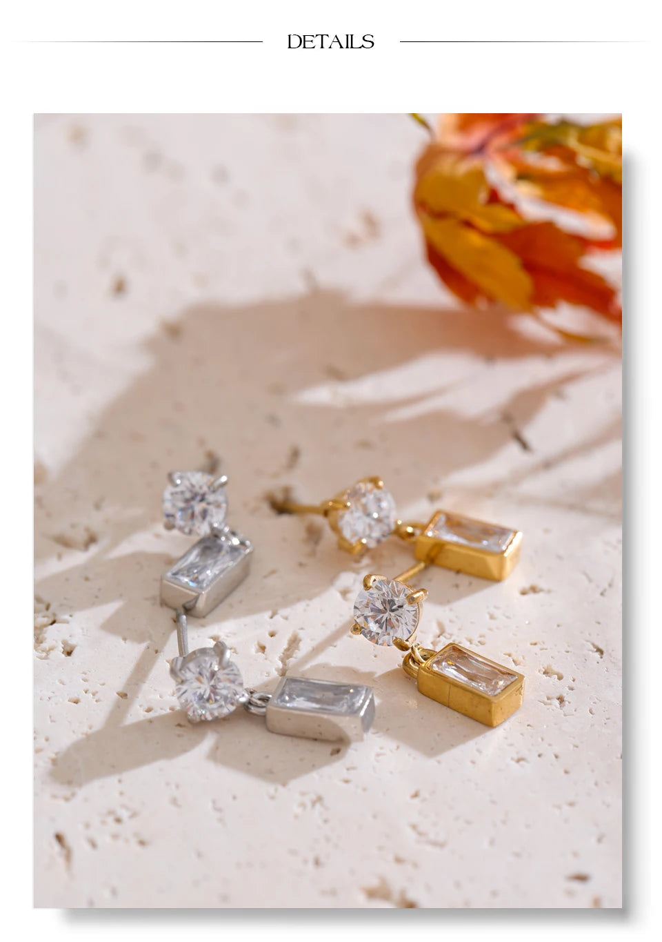 Cubic Zirconia Geometric Earrings — Gold-Plated Stainless Steel with Cubic Zirconia · PS1593
