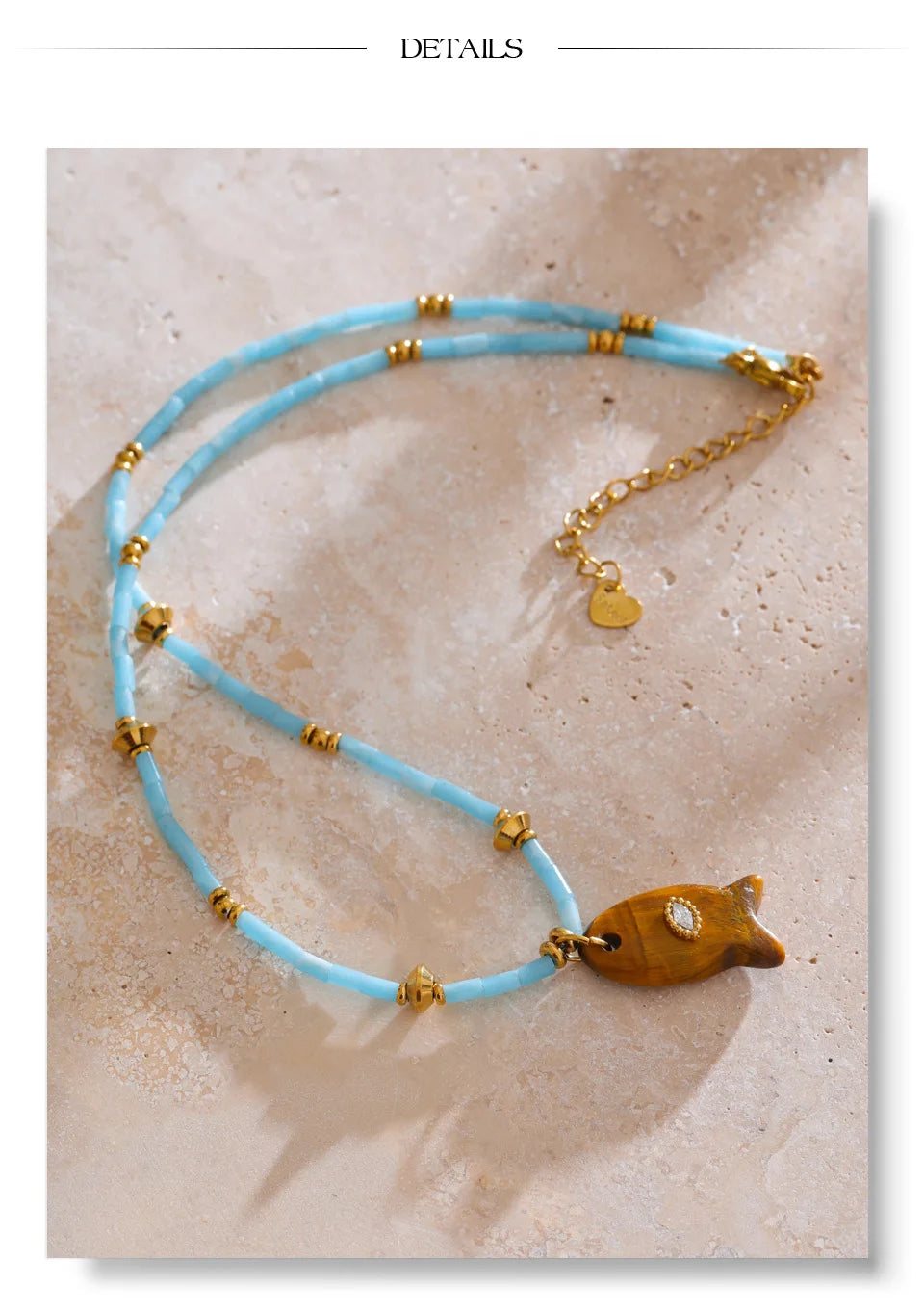 Natural stone geometric necklace in gold-plated stainless steel with natural stone.