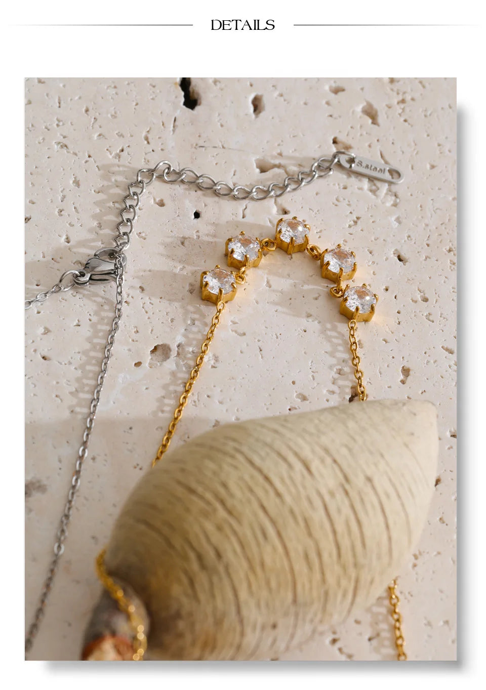 Cubic zirconia geometric necklace in gold-plated stainless steel with cubic zirconia.