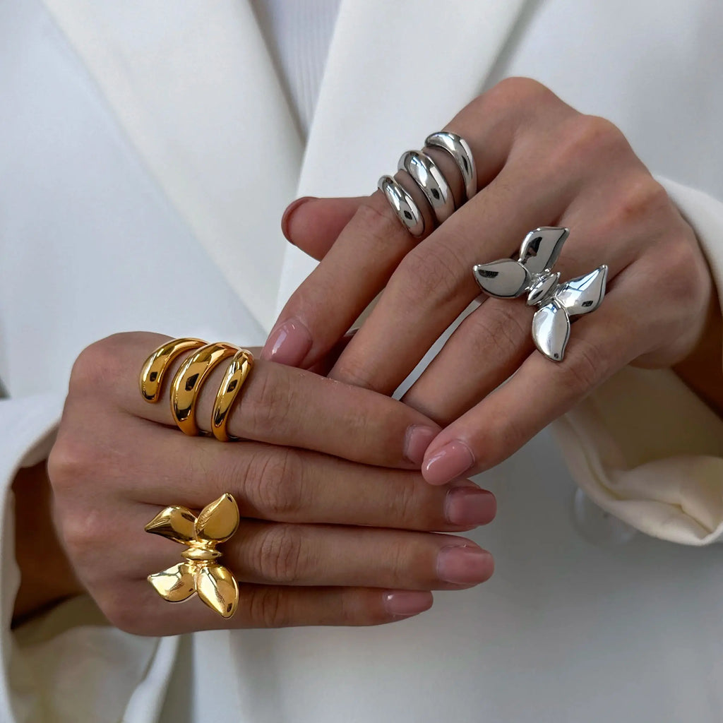 Two-Tone Butterfly Ring Stack — Stainless Steel · PS266