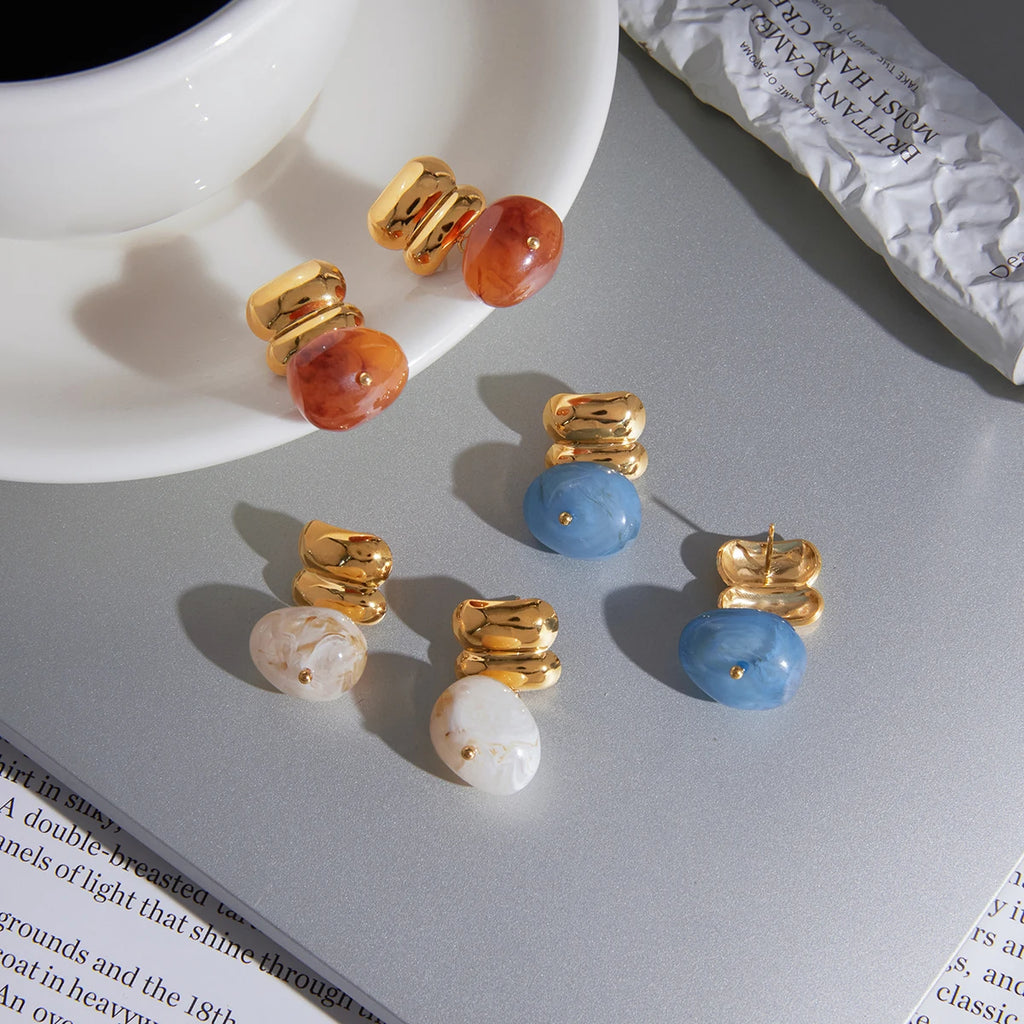 Geometric Resin Drop Earrings — 18K Gold Plated Stainless Steel · JDE0109029