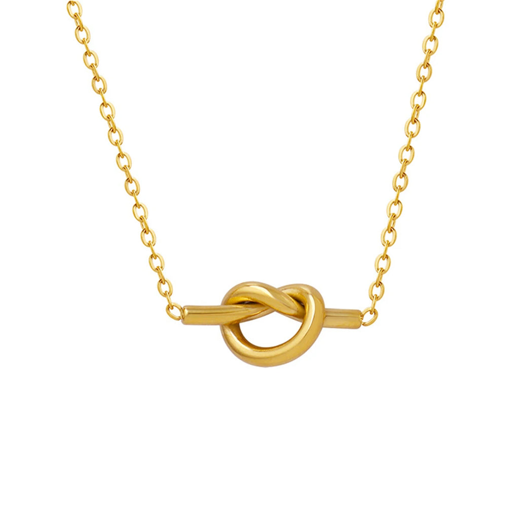Crowd Lover Knot Heart shaped Pendant Necklace, Women's Titanium Steel Plated 18K Gold Popular Collar Chain