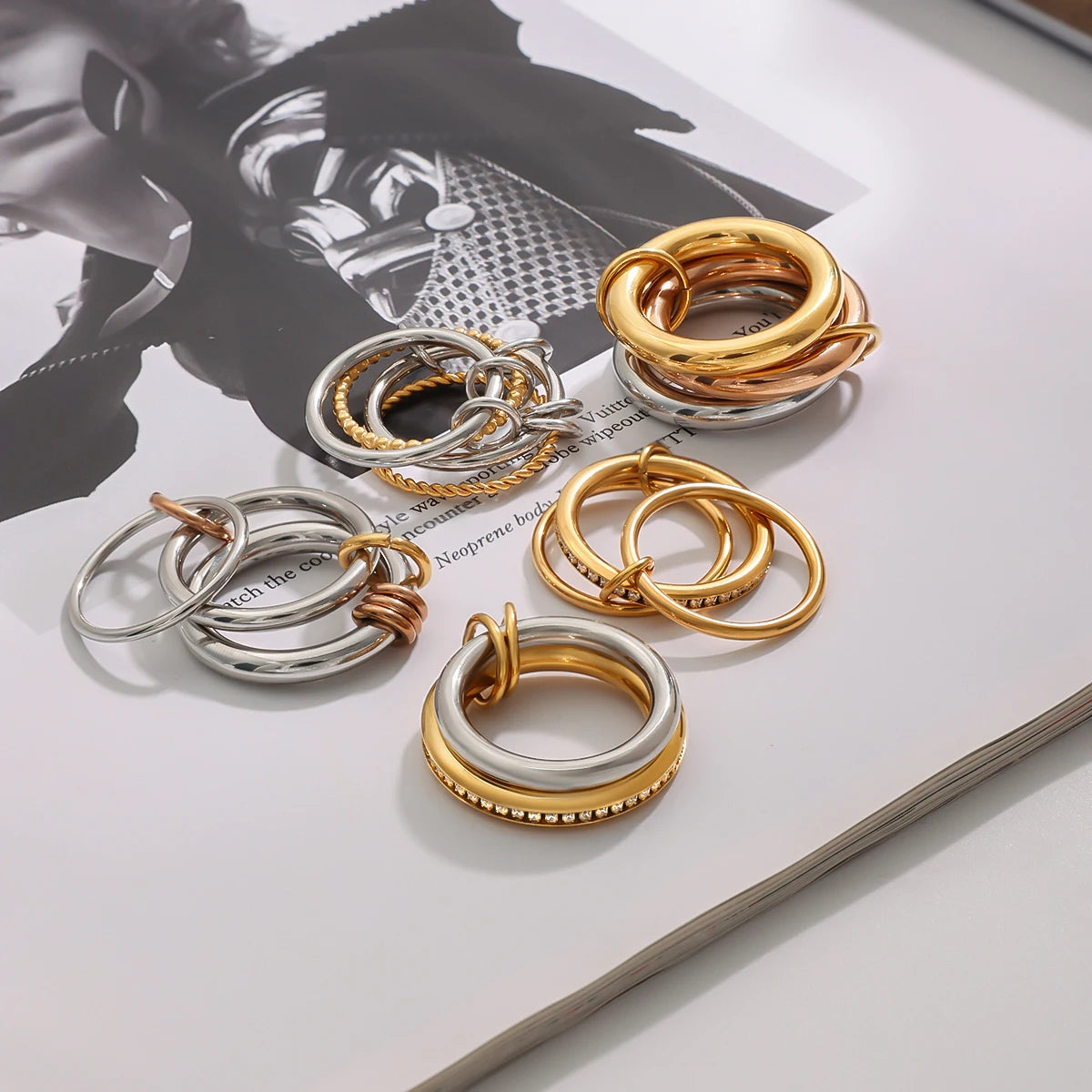 Mixed Band Ring Stack — Stainless Steel · PS273