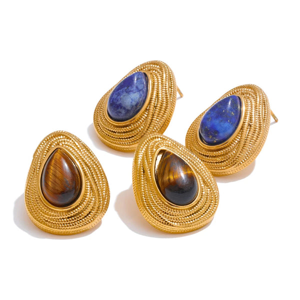 Gold-plated earrings with natural stone accents.