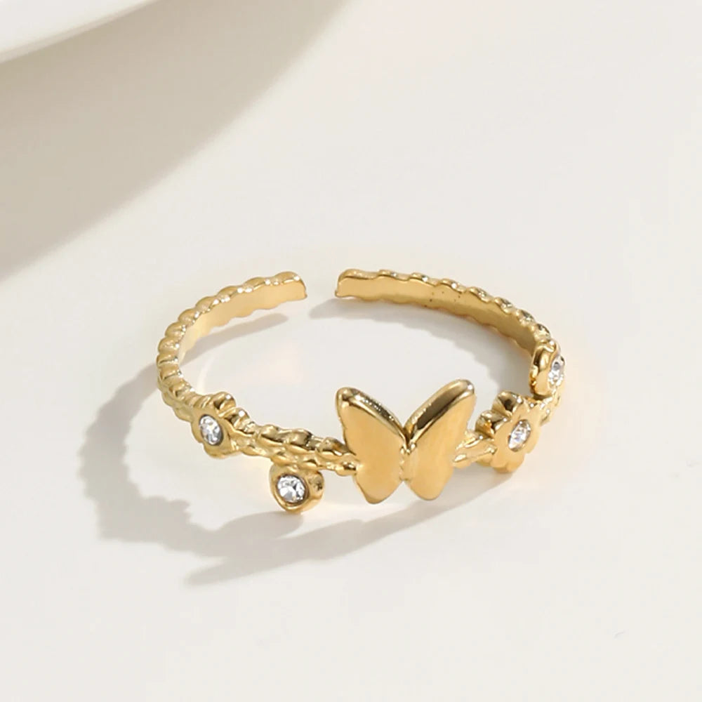 Butterfly Charm Adjustable Ring — 316L Stainless Steel · PS419