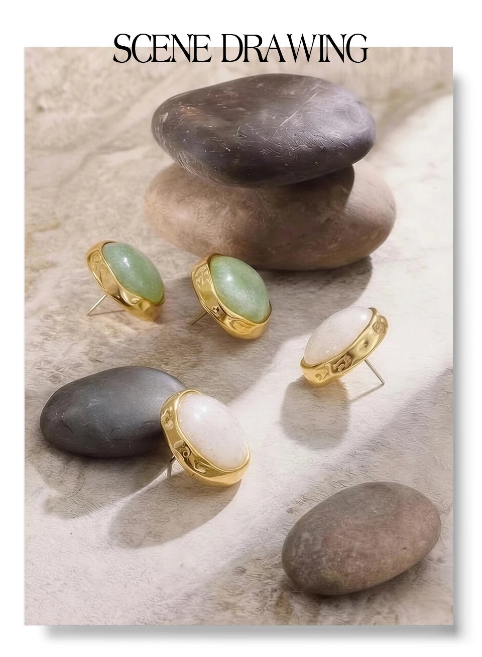 White resin acrylic earrings in gold-plated stainless steel with resin and acrylic.