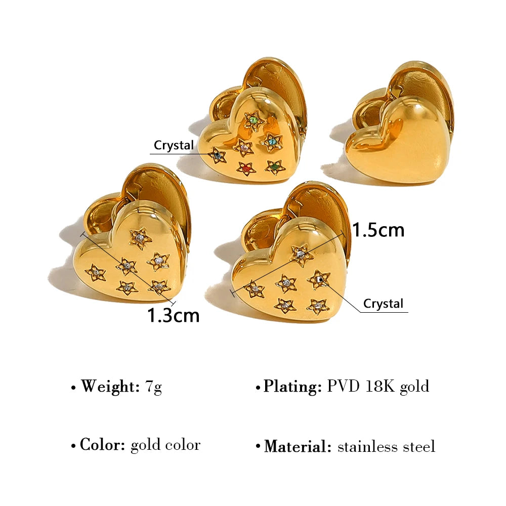 Heart Star Crystal Ear Buckle Earrings — 316L Stainless Steel · PS392