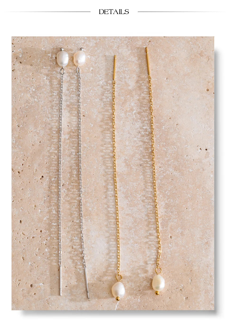 Freshwater pearl geometric chain earrings in gold-plated stainless steel with freshwater pearl.