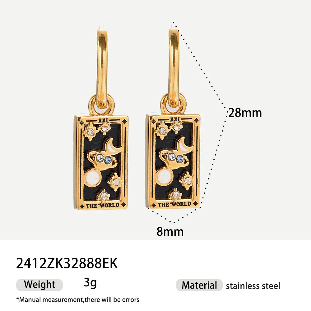New Tarot Cards Chunky Hoop Earrings for Women Stainless Steel Original Tarot Queen Lover Magician Moon Drop Earrings Jewelry