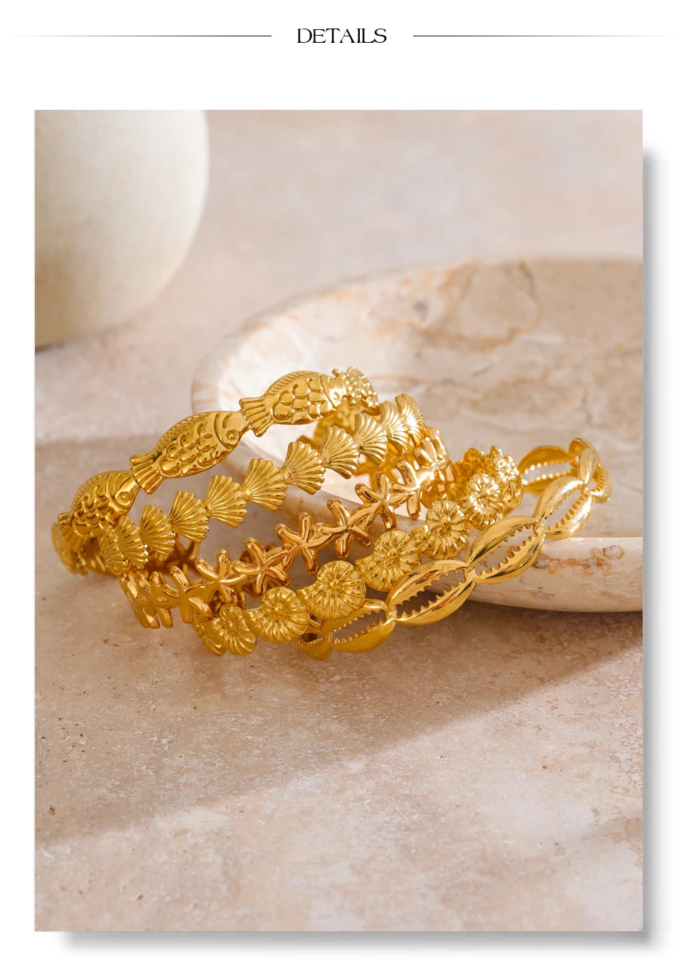 Shell Star Geometric Bracelet — Gold-Plated Stainless Steel with Shell · PS2123