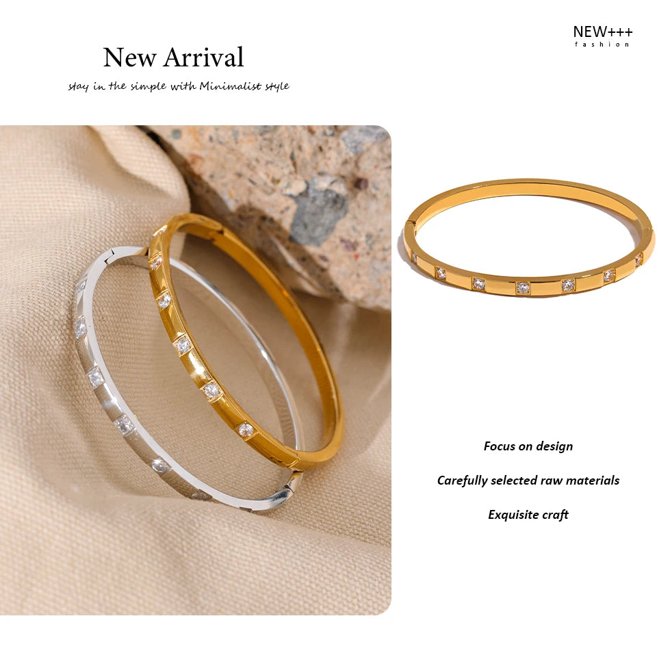 Cubic Zirconia Geometric Bracelet — Gold-Plated Stainless Steel with Cubic Zirconia · PS2077