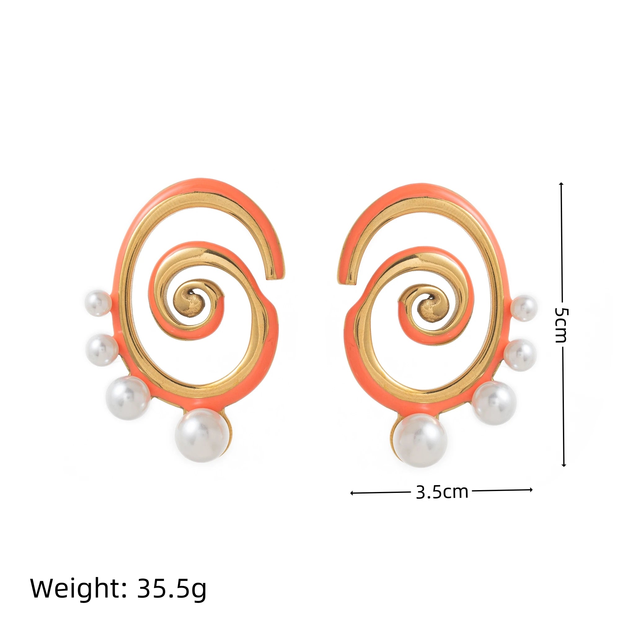Spiral earrings, earrings, irregular pearls, fashionable and niche artistic stainless steel plated with 18k gold