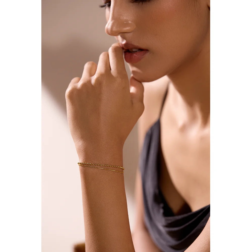 Beaded Geometric Chain Bracelet — Gold-Plated Stainless Steel · PS2234