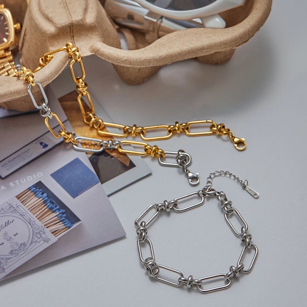 Two-Tone Paperclip Chain Bracelet Stack — Stainless Steel · PS040