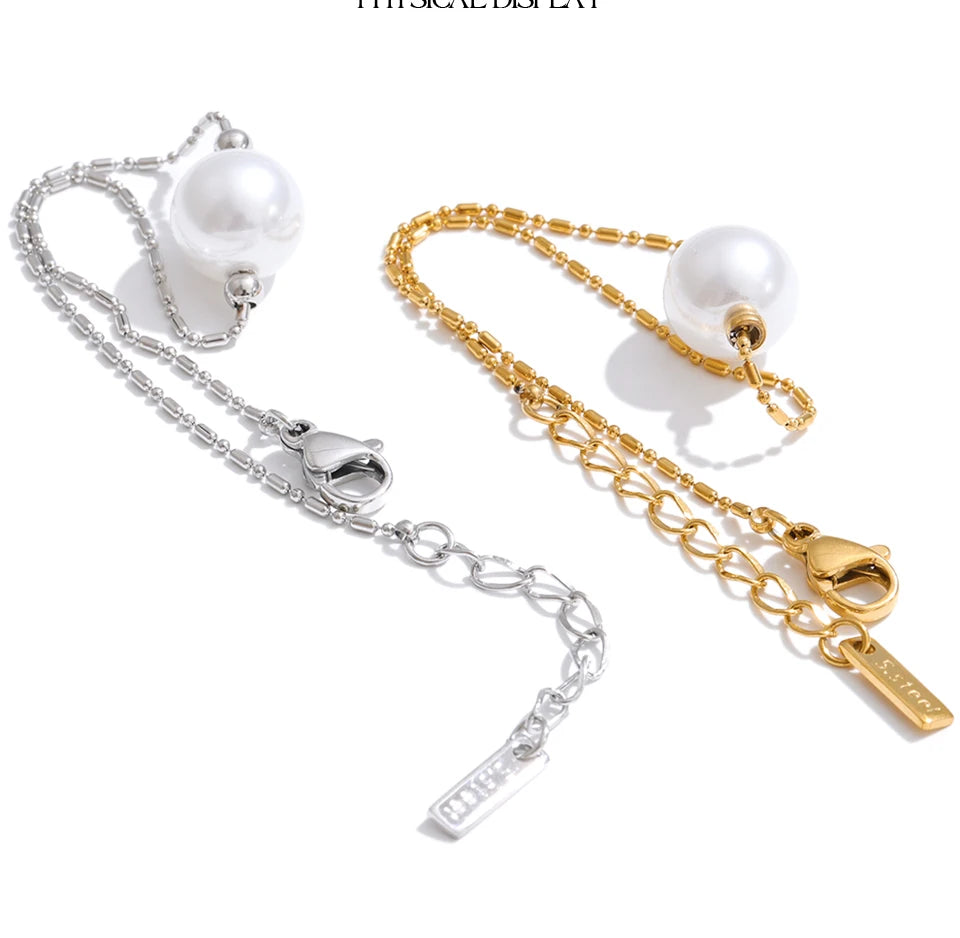 Pearl Geometric Chain Bracelet — Gold-Plated Stainless Steel with Pearl · PS1048