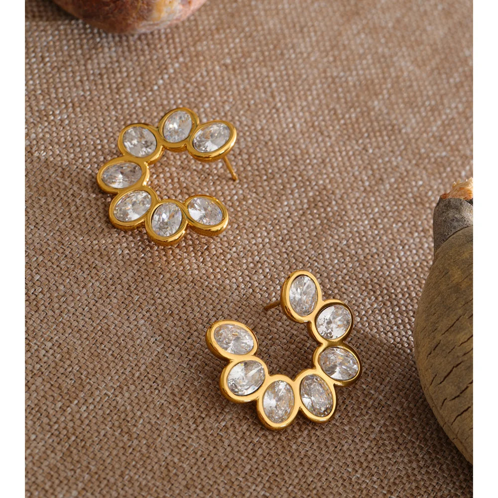 Cubic Zirconia Geometric Earrings — Gold-Plated Stainless Steel with Cubic Zirconia · PS1210