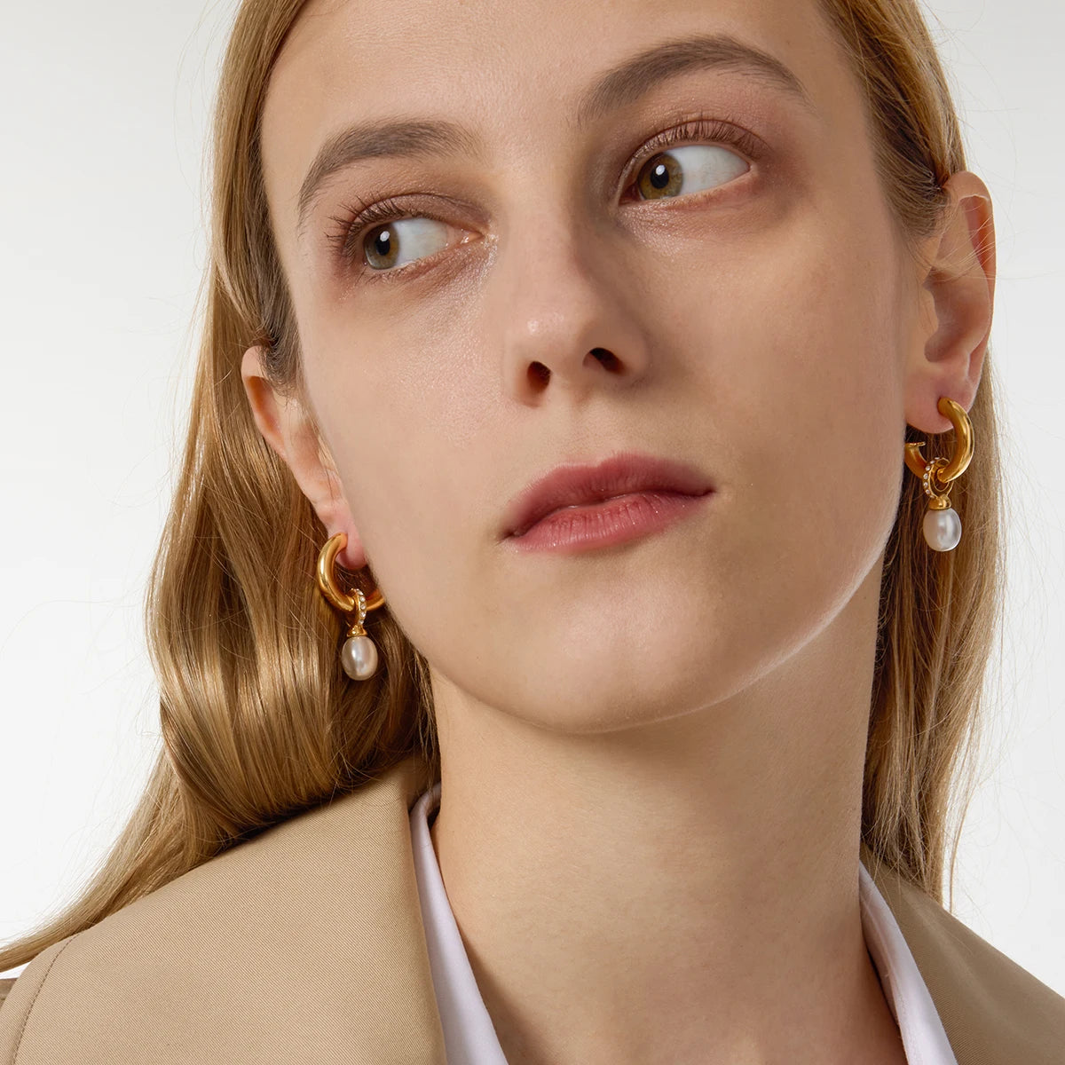 Pearl Hoop Drop Earrings — Stainless Steel · PS082