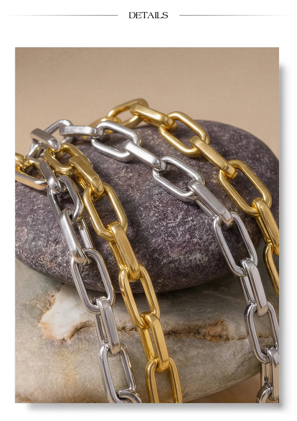 Geometric chain necklace in gold-plated stainless steel.