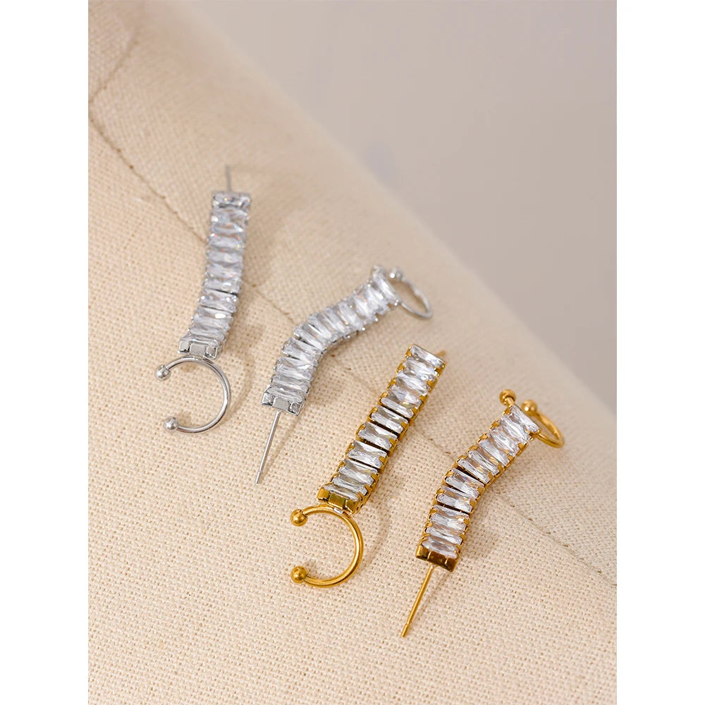 Cubic Zirconia Geometric Earrings — 18K Gold-Plated Stainless Steel with Cubic Zirconia · PS1655