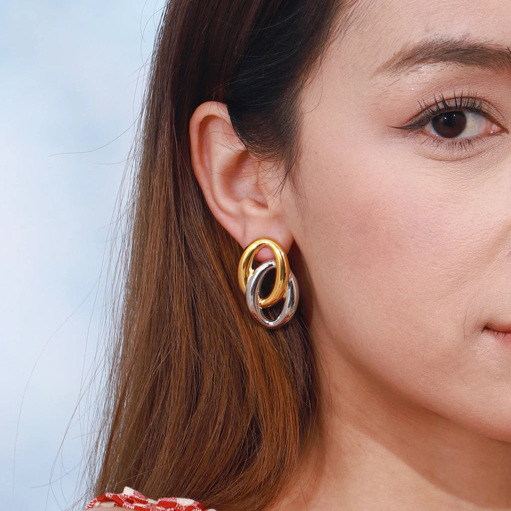 Two-Tone Oval Link Earrings — Stainless Steel · PS101