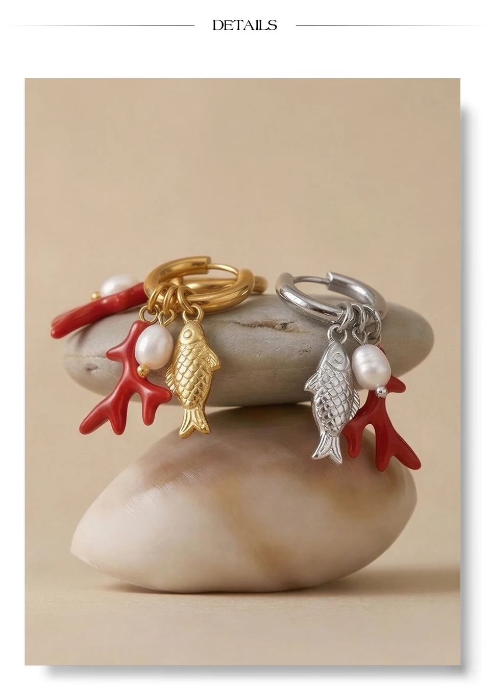 Freshwater pearl geometric earrings in gold-plated stainless steel with freshwater pearl.