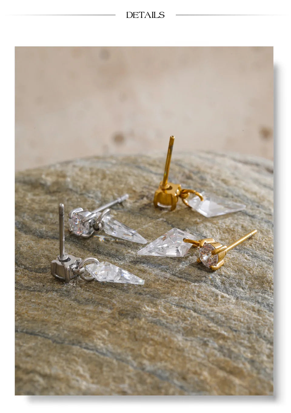 Cubic Zirconia Geometric Earrings — Gold-Plated Stainless Steel with Cubic Zirconia · PS1411