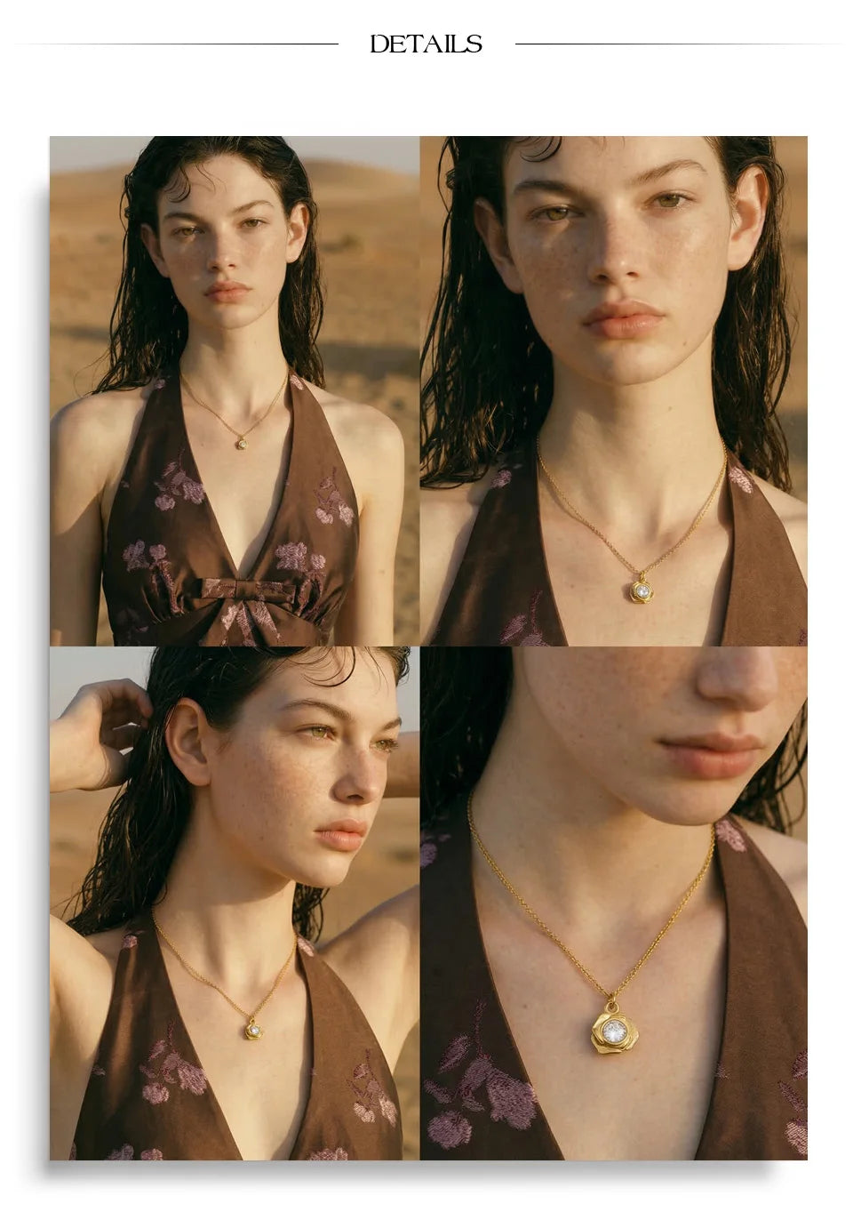 Cubic zirconia flower necklace in gold-plated stainless steel with cubic zirconia.