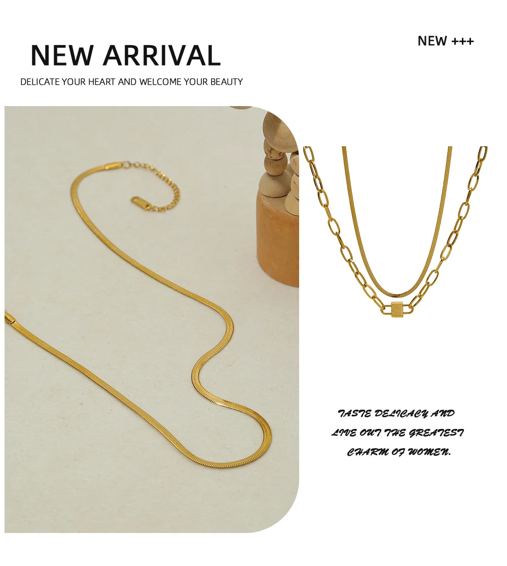 Snake Chain Choker Necklace Lock Charm — 316L Stainless Steel · PS449