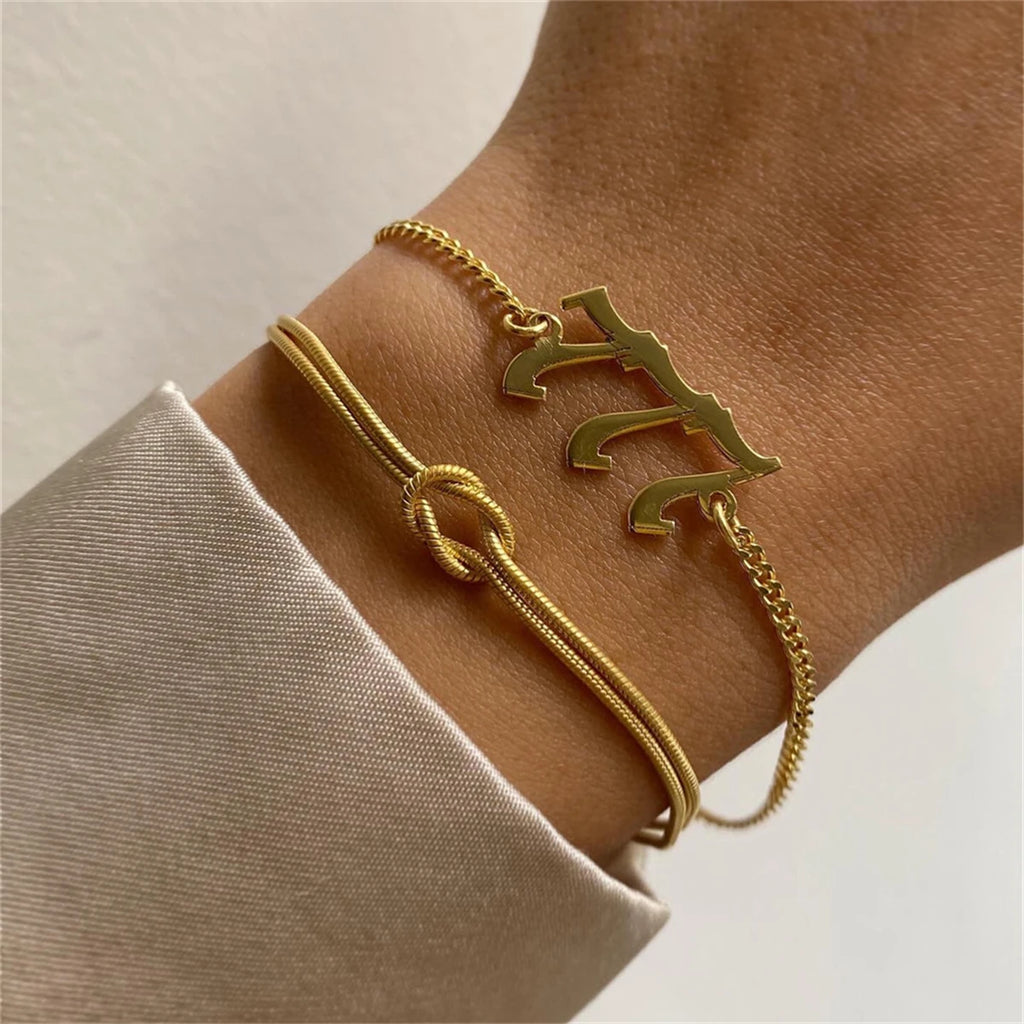 Valentine's Day Gift Titanium Steel Knot Snake Chain Bracelet Handmade Knot Herringbone Ring Plated with True Gold