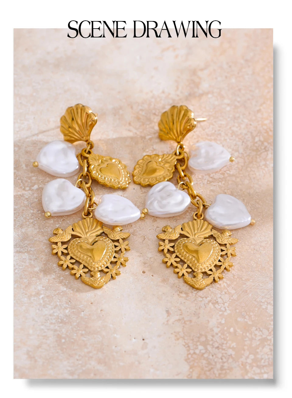 Pearl Heart Earrings — Gold-Plated Stainless Steel with Pearl · PS1587
