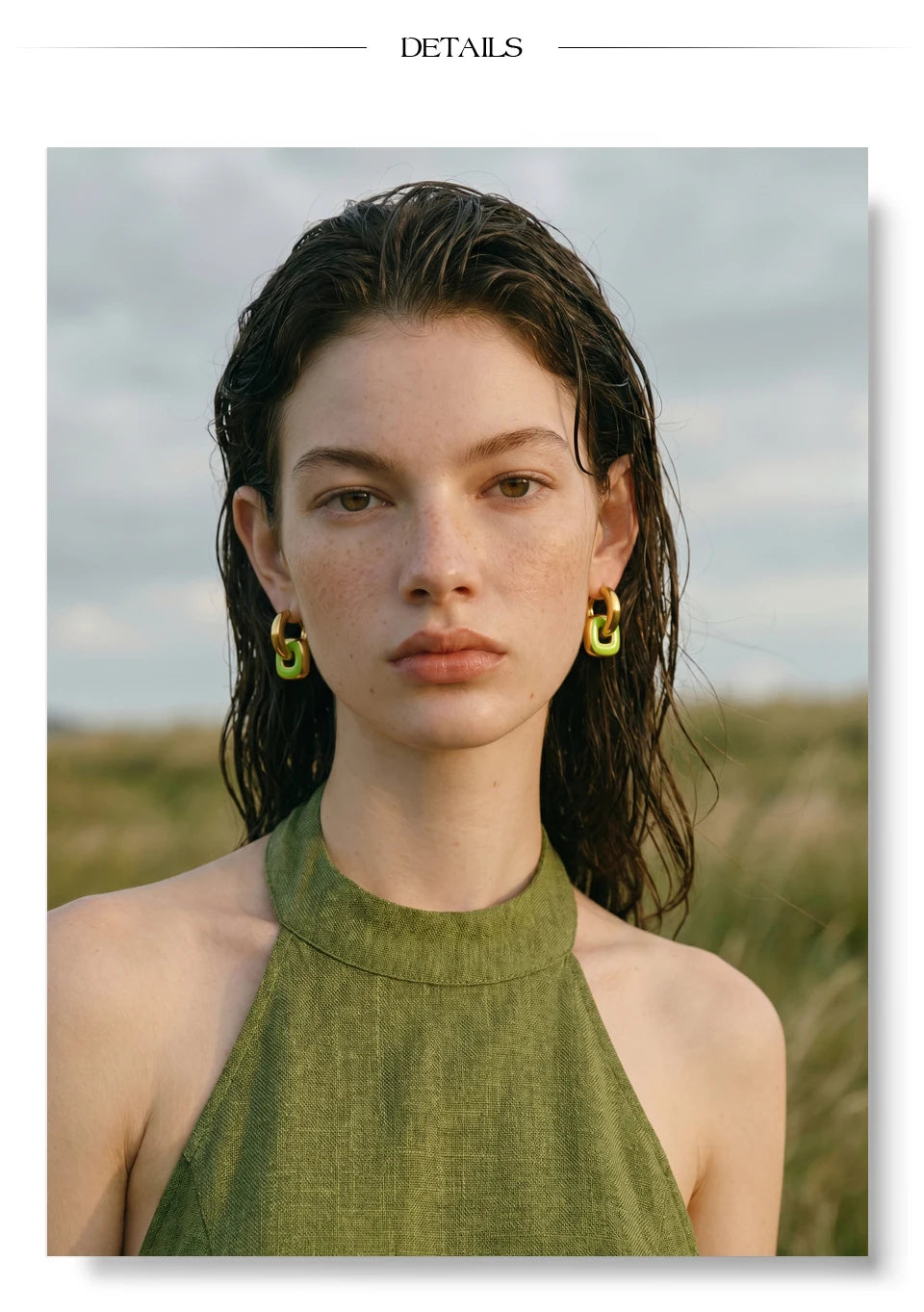 Enamel multi-color geometric earrings in gold-plated stainless steel with enamel.