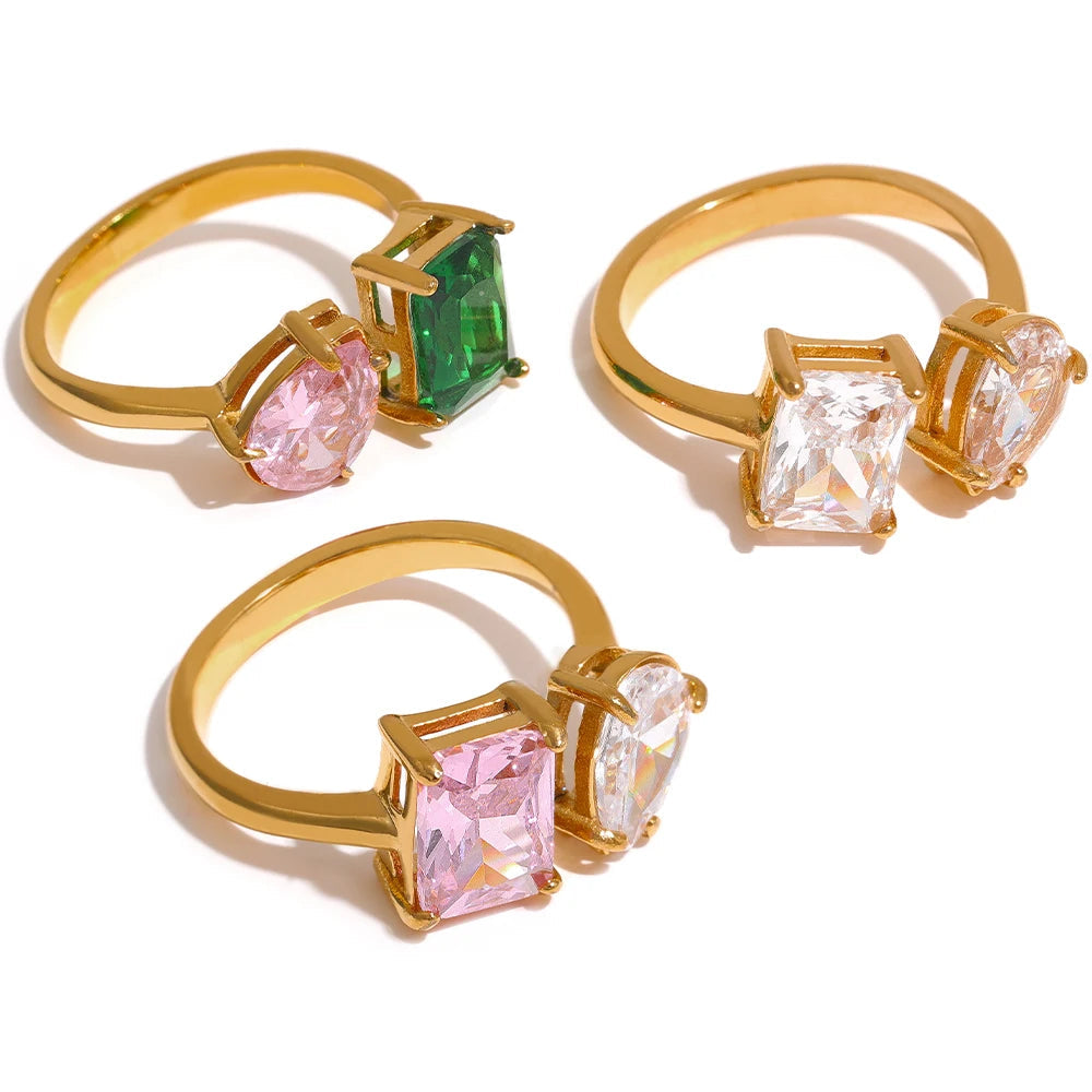 Gold-plated stainless steel ring with cubic zirconia stones.