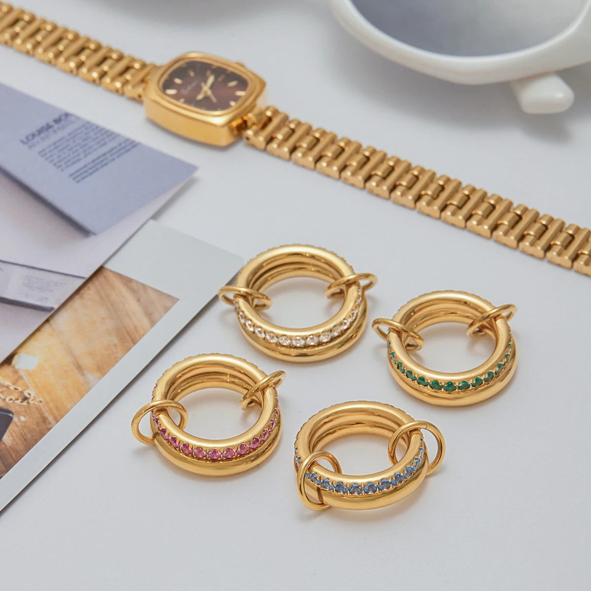 Color CZ Multi Layer Ring — Stainless Steel · PS222