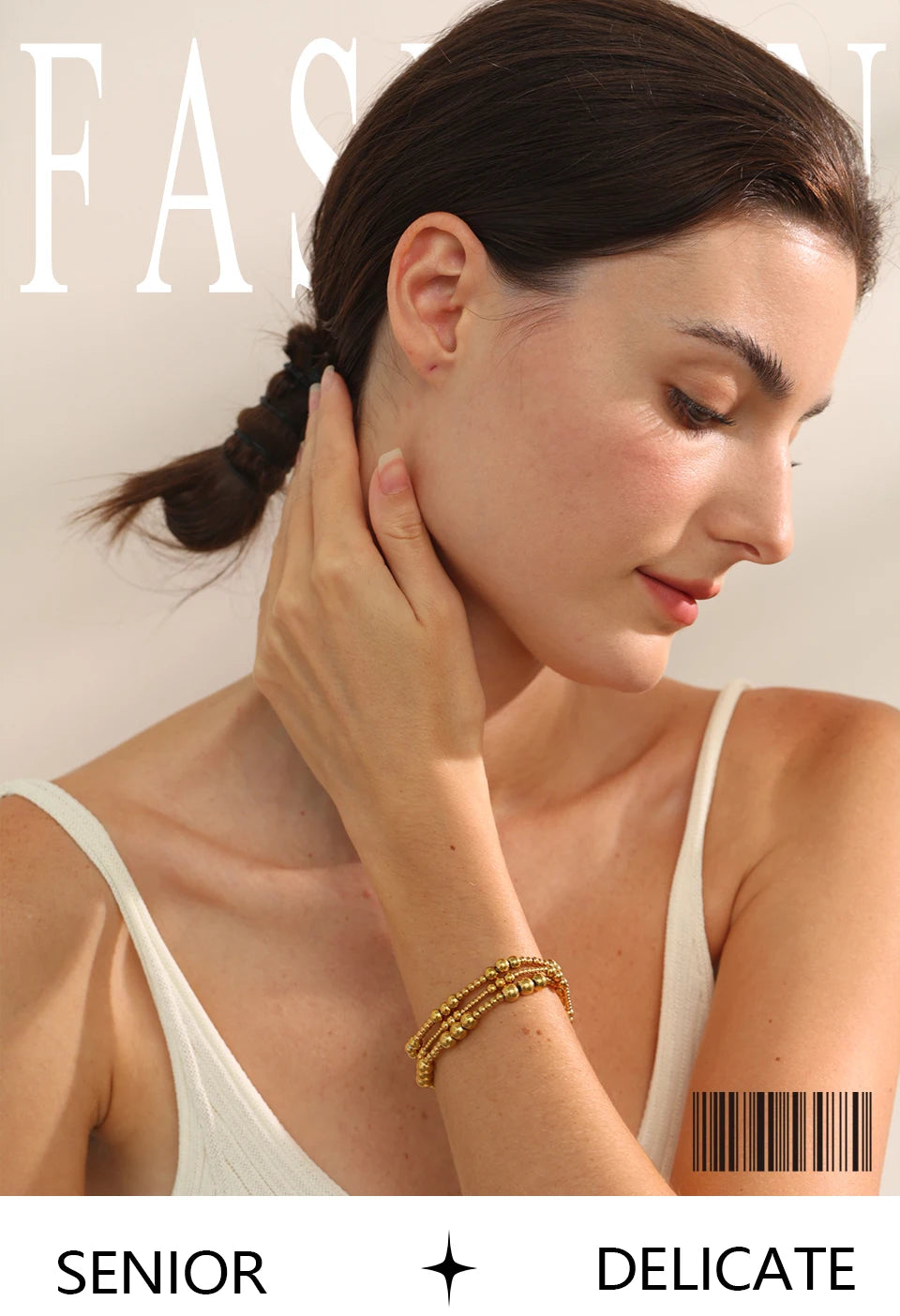 Beaded geometric bracelet in gold-plated stainless steel.