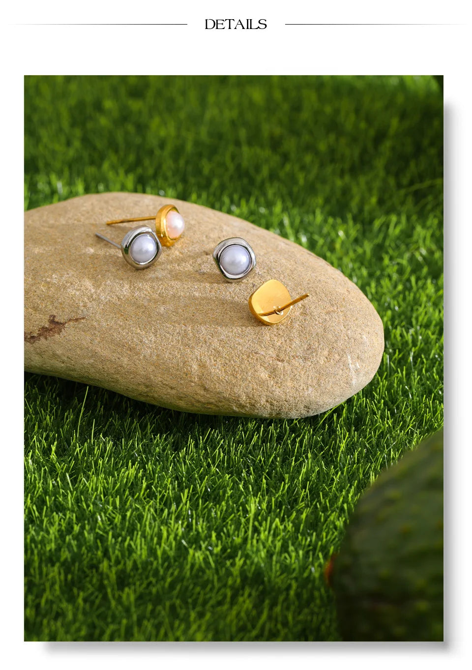 Pearl geometric earrings in gold-plated stainless steel with pearl.