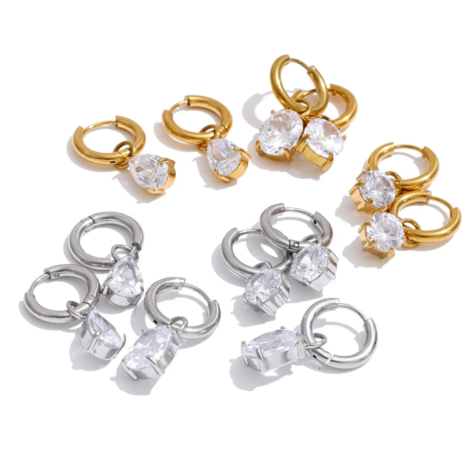 Cubic Zirconia Geometric Earrings — Gold-Plated Stainless Steel with Cubic Zirconia · PS1881