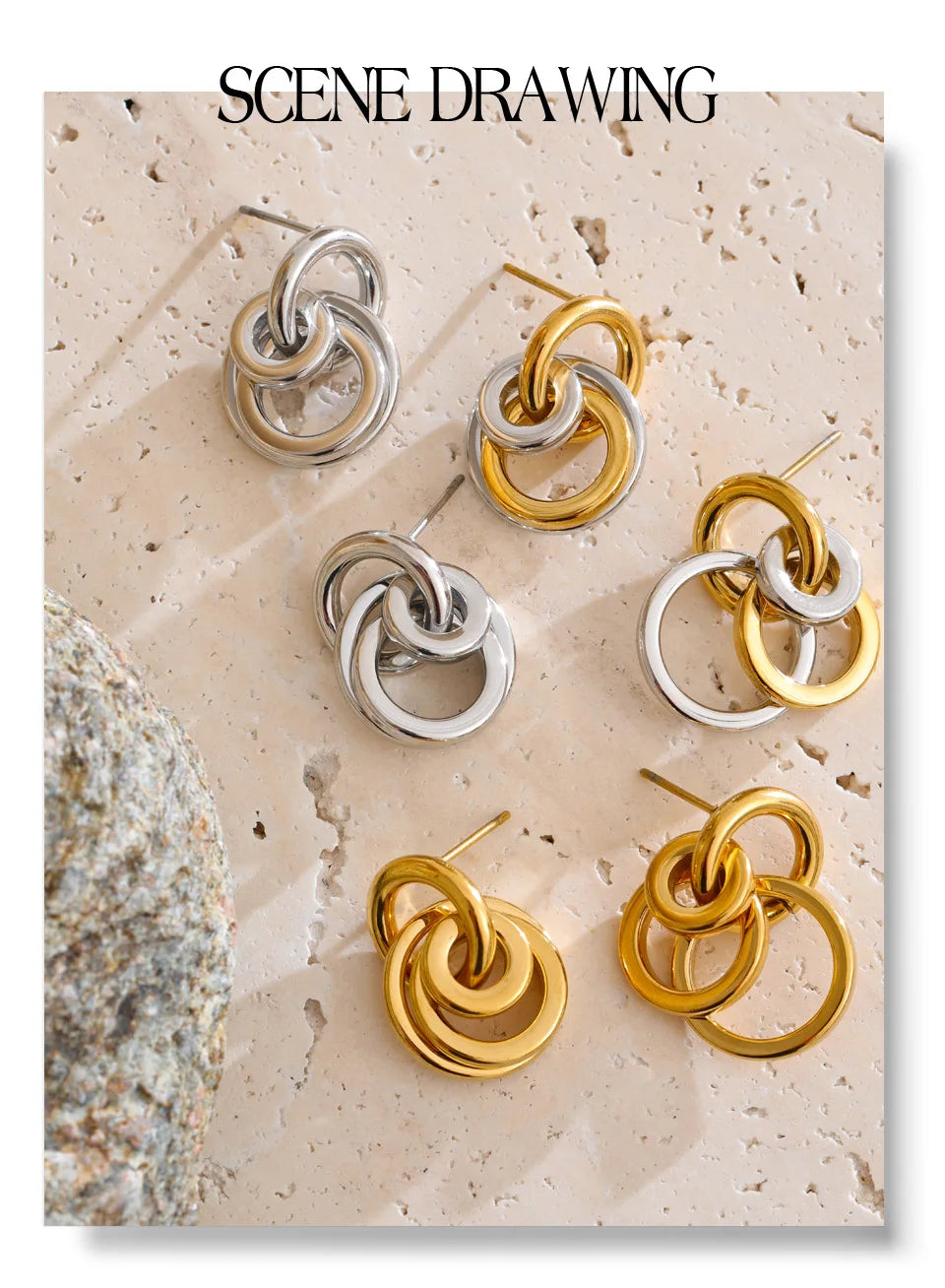 Geometric earrings in gold-plated stainless steel.