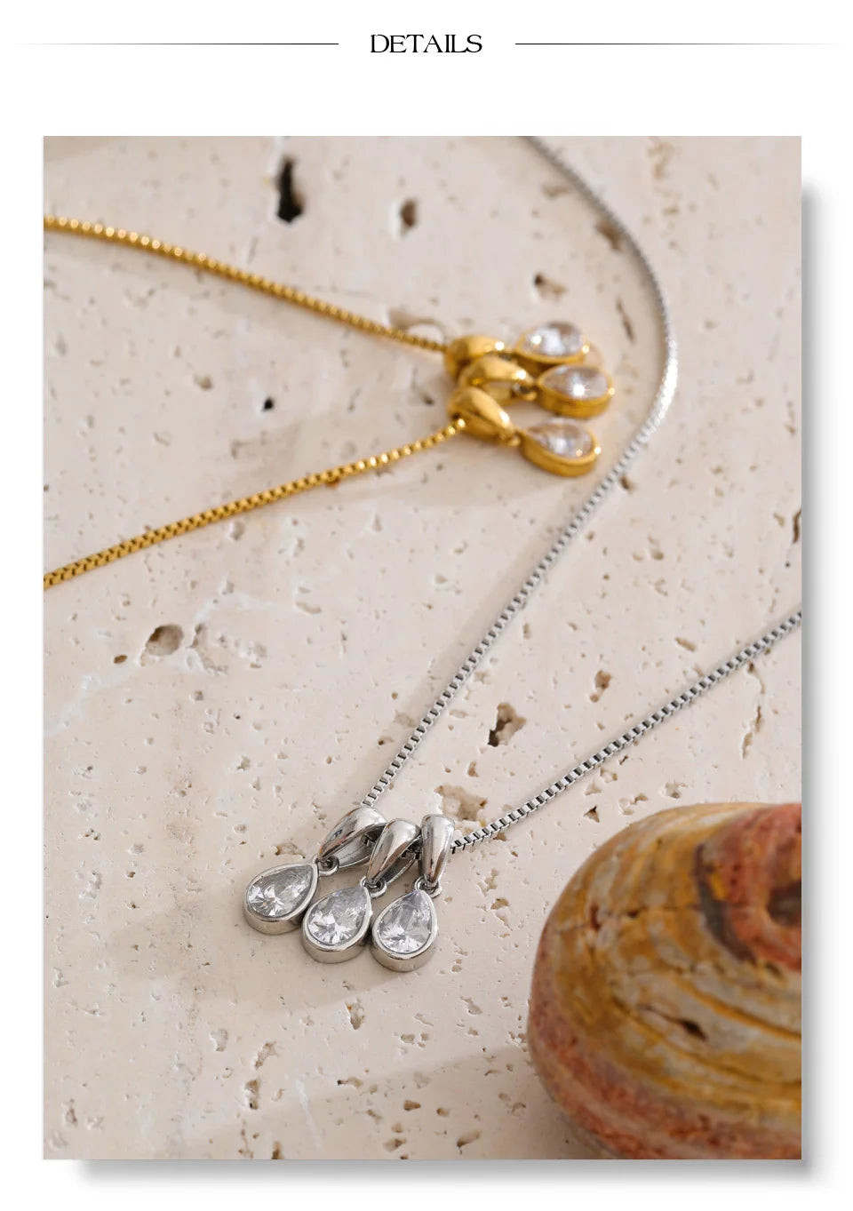 Cubic zirconia geometric necklace in gold-plated stainless steel with cubic zirconia.