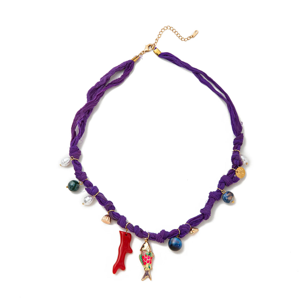 Beach Vacation Dopamine Necklace Coral Pearl Little Fish DIY Necklace Women Gold Plated Color Preserved