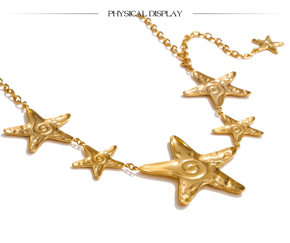 Star chain necklace in gold-plated stainless steel.