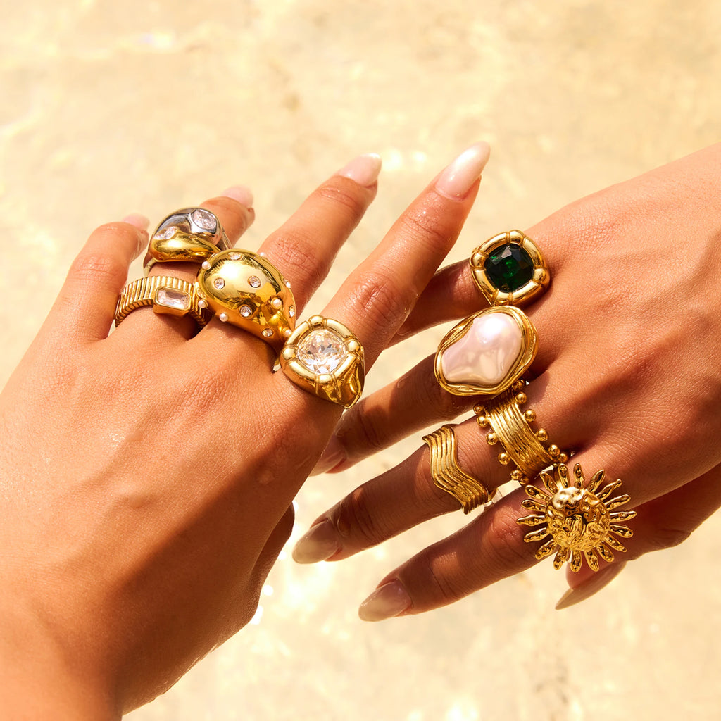 Pearl Sun Ring Stack — Stainless Steel · PS241