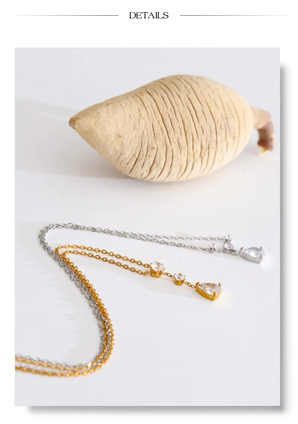 Cubic zirconia geometric necklace in gold-plated stainless steel with cubic zirconia.