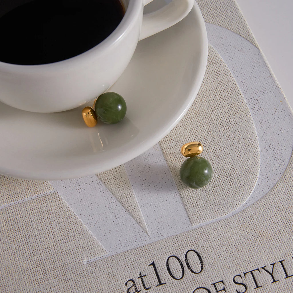 Green Pearl Stud Earrings — Stainless Steel · PS115